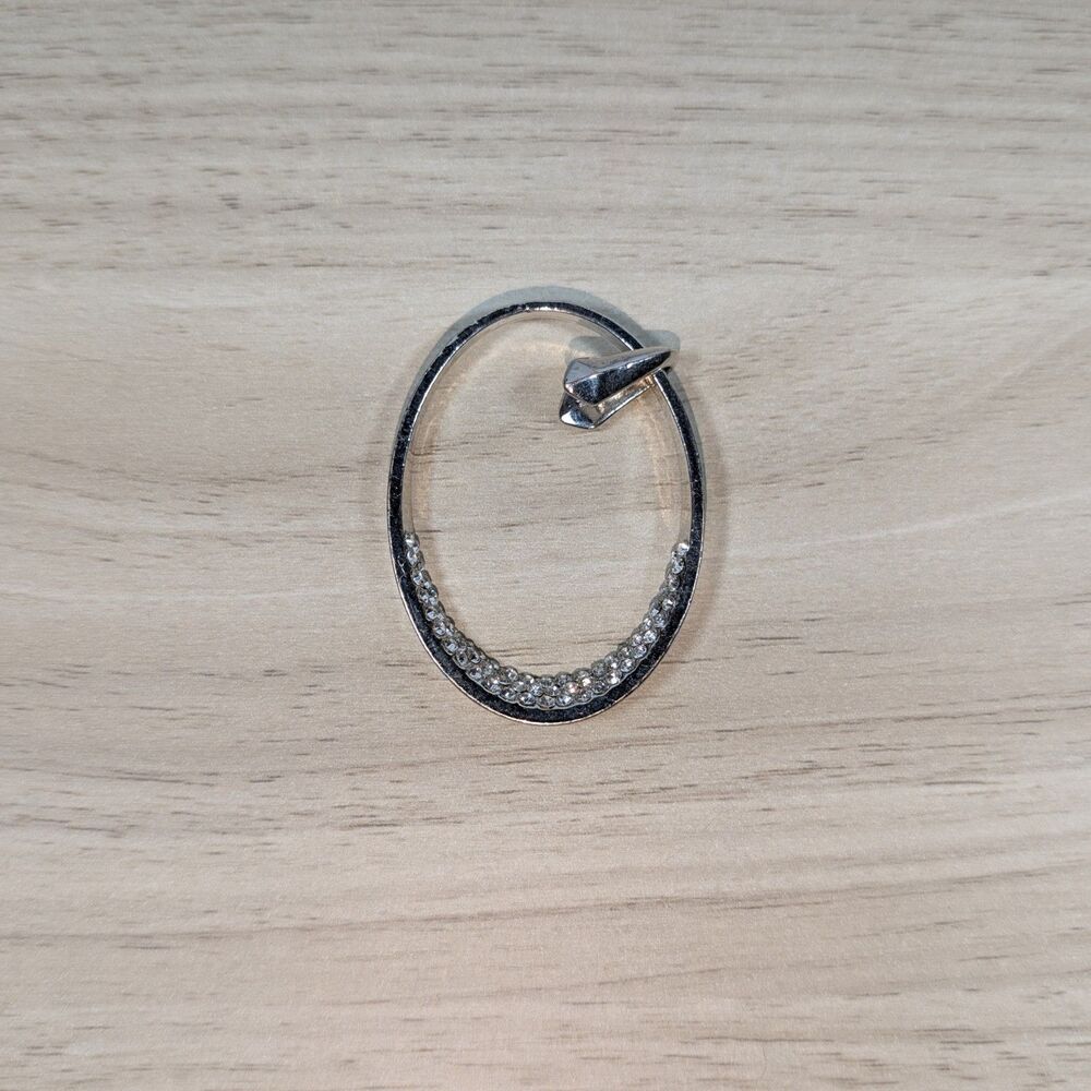 Silver Tone Oval Rhinestone Necklace Pendant Modern Geometric Charm